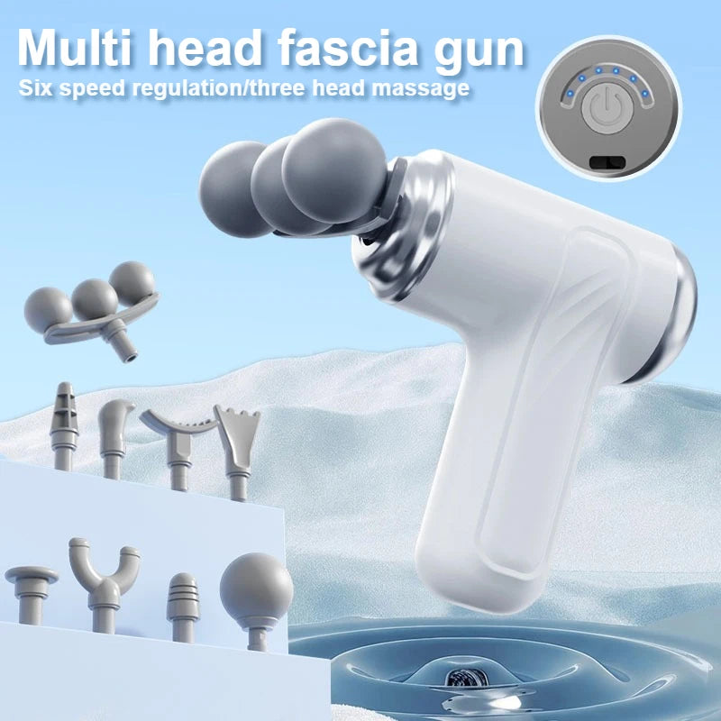 Portable and compact multi speed adjustable multi head sports fascia gun, deep impact relief muscle soreness electric massager